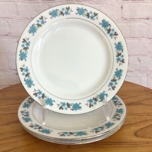 Vintage Blue Floral Salad Plates - Set of 3